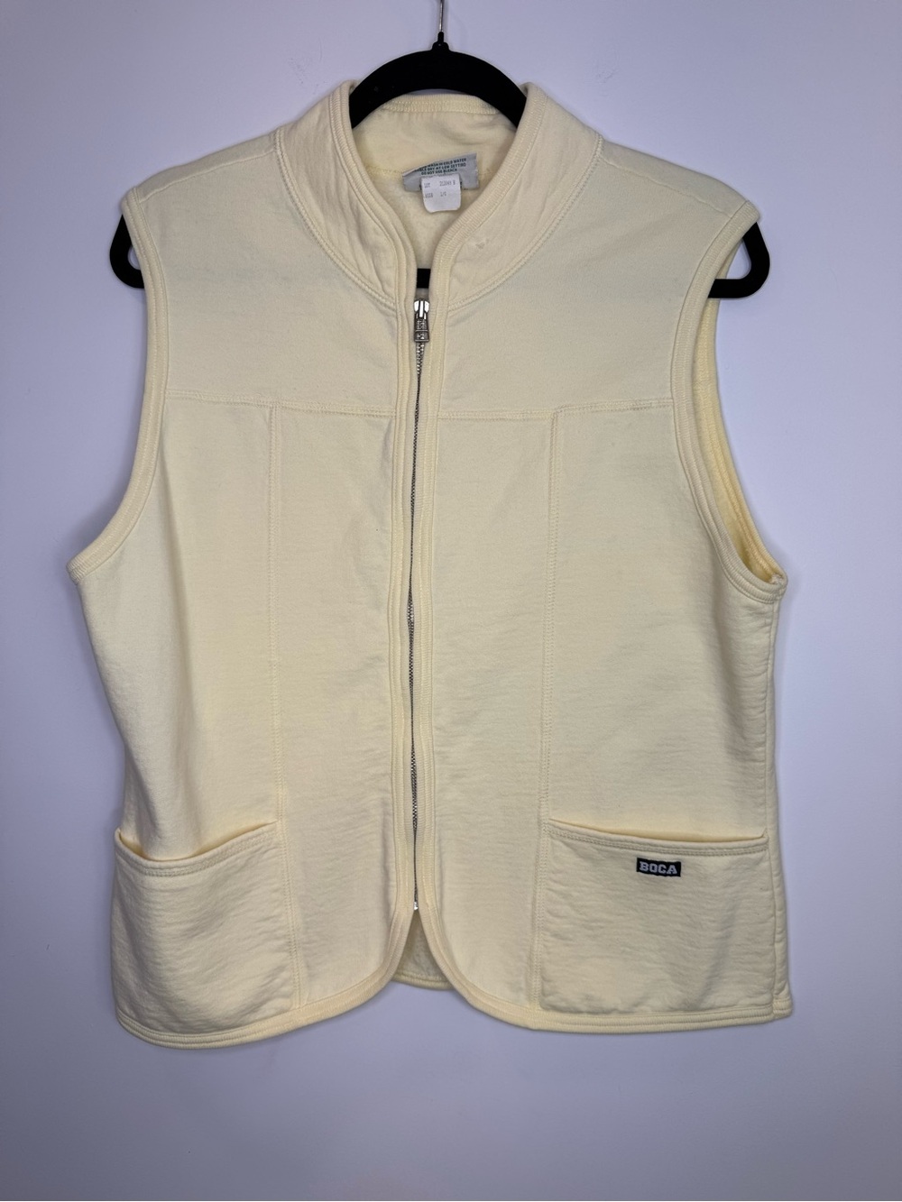 Vintage BOCA butter yellow cotton Sleeveless Zip Front Vest pockets size large